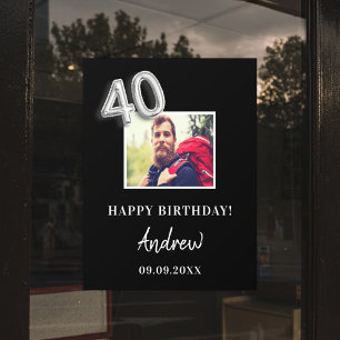 40th birthday party black photo name guy window cling