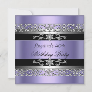 40th Birthday Party Black Purple Silver Invitation