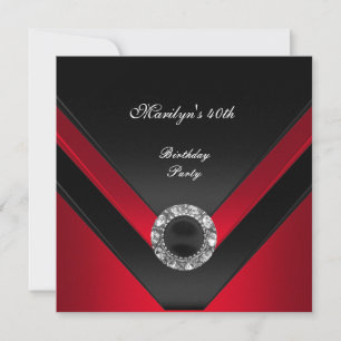 40th Birthday Party Black Red Diamond Jewel Invitation