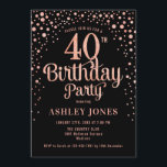40th Birthday Party - Black & Rose Gold Invitation<br><div class="desc">40th Birthday Party Invitation.
Elegant design in black and faux glitter rose gold. Features stylish script font and confetti. Message me if you need custom age.</div>