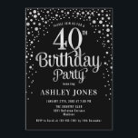 40th Birthday Party - Black & Silver Invitation<br><div class="desc">40th Birthday Party Invitation.
Elegant design in black and faux glitter silver. Features stylish script font and confetti. Message me if you need custom age.</div>