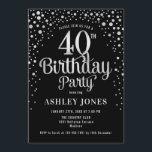 40th Birthday Party - Black & Silver Invitation<br><div class="desc">40th Birthday Party Invitation.
Elegant design in black and faux glitter silver. Features stylish script font and confetti. Message me if you need custom age.</div>