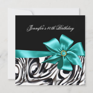 40th Birthday Party Black White Abstract Bow Invitation