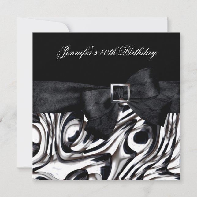 40th Birthday Party Black White Abstract Bow Invitation (Front)