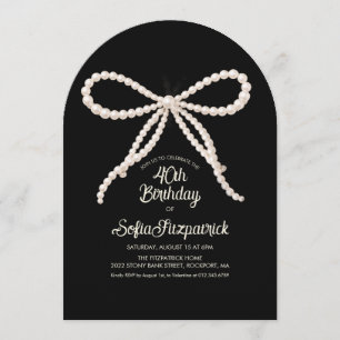 40th Birthday Party Black White Pearl Bow Arch Invitation