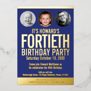 40th Birthday party blue gold foil photo circles