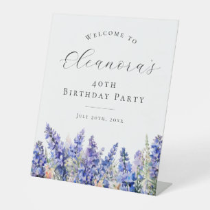 40th Birthday Party Blue July Birth Flower Welcome Pedestal Sign