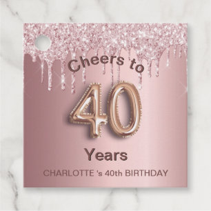 40th Birthday party blush pink rose glitter drips Favour Tags