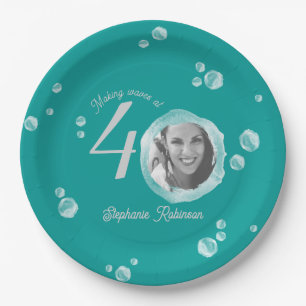 40th Birthday Party Bubble Dark Teal  Paper Plate