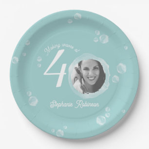 40th Birthday Party Bubble Muted Teal  Paper Plate