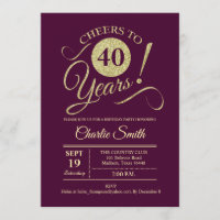 40th Birthday Party - Burgundy Gold