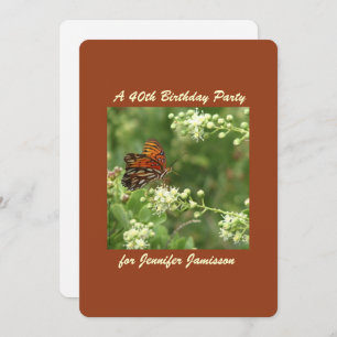 40th Birthday Party Butterfly Personalise Name Invitation