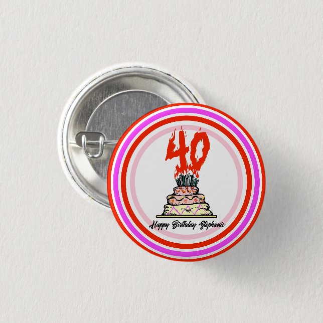 40th Birthday Party - Cake on Fire 3 Cm Round Badge (Front & Back)