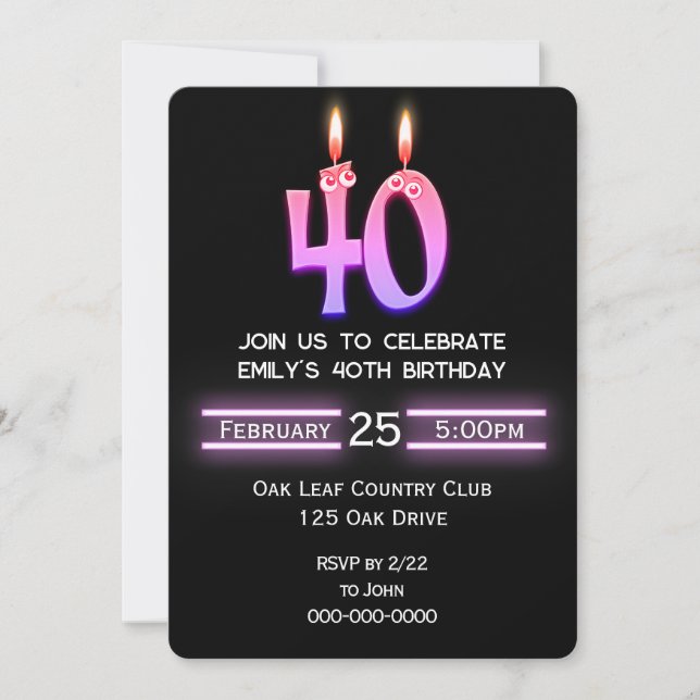 40th Birthday Party Candles Invitation (Front)