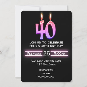 40th Birthday Party Candles Invitation