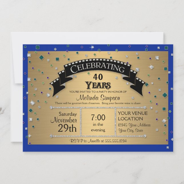 40th Birthday Party Celebrate Faux Jewel Confetti Invitation (Front)