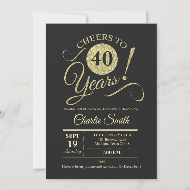 40th Birthday Party - Chalkboard Gold Invitation (Front)