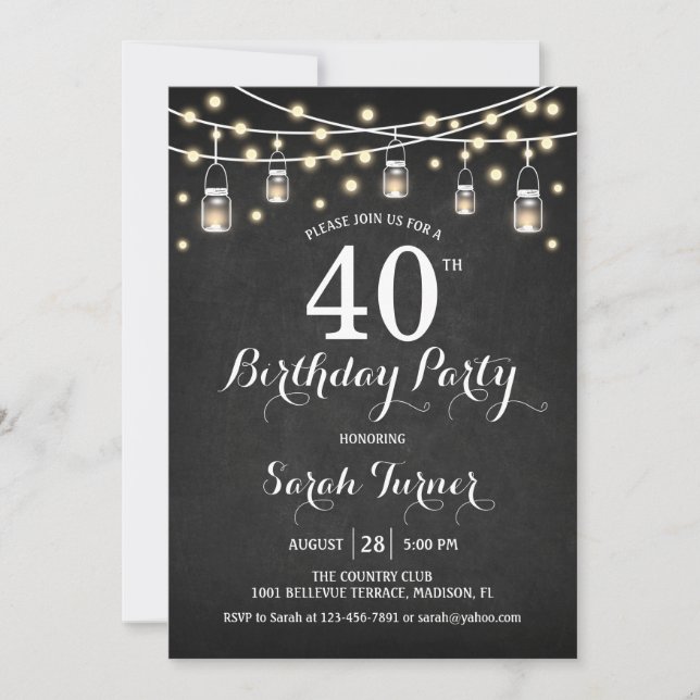 40th Birthday Party - Chalkboard Invitation (Front)
