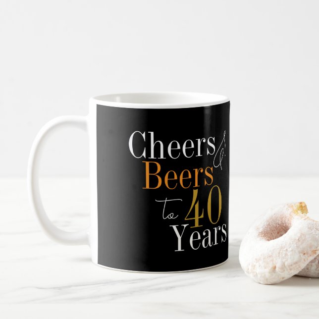 40th Birthday Party Cheers Beer Black Gold Coffee Mug (With Donut)