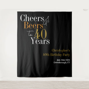 40th Birthday Party Cheers Beers Backdrop Tapestry