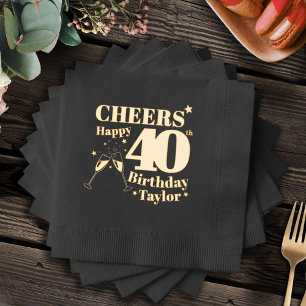 40th Birthday party cheers champagne glasses Foil Napkins