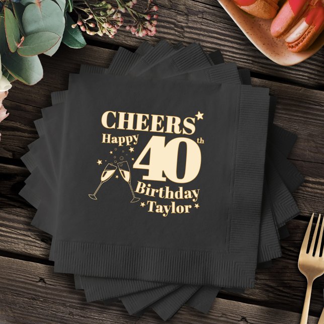 40th Birthday party cheers champagne glasses Foil Napkins (Creator Uploaded)