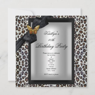 40th Birthday Party Cheetah Black Butterfly Invitation