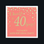 40th Birthday Party Coral and Gold Diamond Napkin<br><div class="desc">40th Birthday Party Invitation with Coral and Gold Glitter Diamond Background. Gold Confetti. Adult Birthday. Man or Woman Birthday. For further customisation,  please click the "Customise it" button and use our design tool to modify this template.</div>