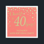 40th Birthday Party Coral and Gold Diamond Napkin<br><div class="desc">40th Birthday Party Invitation with Coral and Gold Glitter Diamond Background. Gold Confetti. Adult Birthday. Man or Woman Birthday. For further customisation,  please click the "Customise it" button and use our design tool to modify this template.</div>