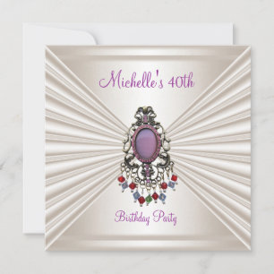 40th Birthday Party Cream Silk Mauve Bead Invitation