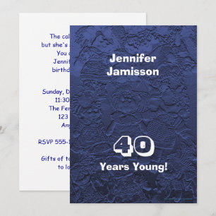 40th Birthday Party Dark Blue Dolls Custom Invites