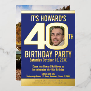 40th Birthday party dark blue gold foil photo