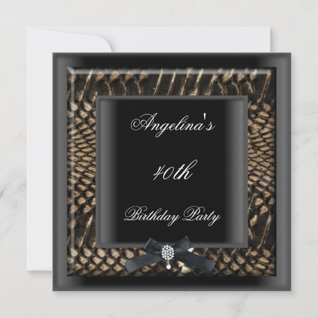 40th Birthday Party Elegant Black Snakeskin Jewel Invitation (Front)