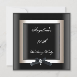 40th Birthday Party Elegant Black White Jewel Bow Invitation