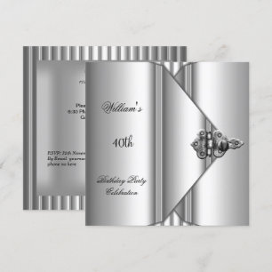 40th Birthday Party Elegant Mens Silver Grey Invitation