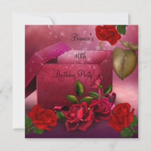 40th Birthday Party Elegant Red Rose Gift Box Invitation