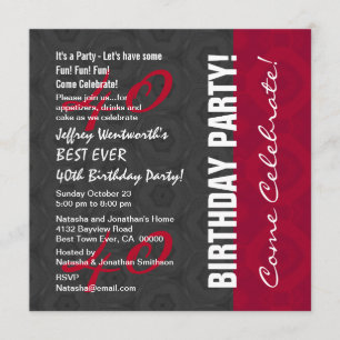 40th Birthday Party Elegant Script Numbers W14 Invitation
