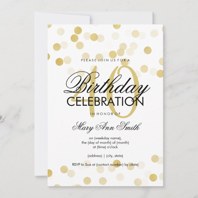 40th Birthday Party Faux Gold Foil Glitter Lights Invitation (Front)