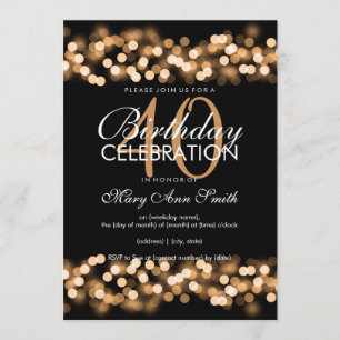 40th Birthday Party Faux Gold Hollywood Glam Invitation