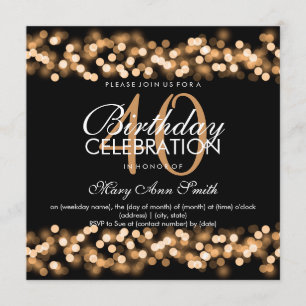 40th Birthday Party Faux Gold Hollywood Glam Invitation