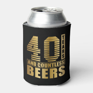 40th Birthday Party Favor Back and Gold Can Cooler