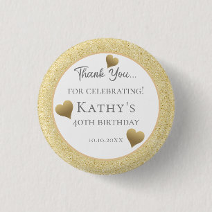 40th Birthday Party Favours Gold Hearts 3 Cm Round Badge