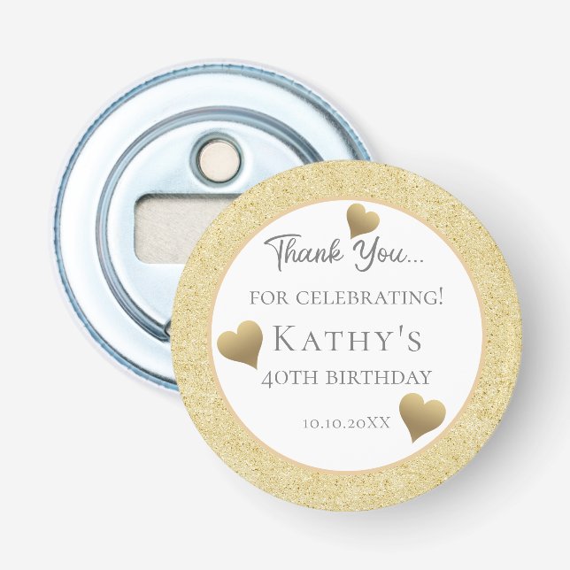 40th Birthday Party Favours Gold Hearts  Bottle Opener (Front)