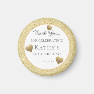 40th Birthday Party Favours Gold Hearts Magnet