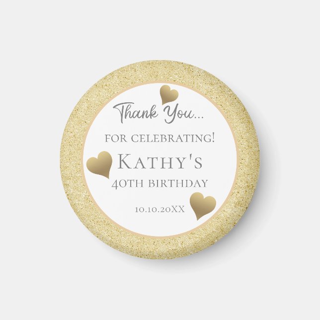 40th Birthday Party Favours Gold Hearts Magnet (Front)