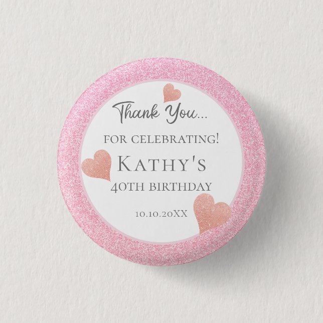 40th Birthday Party Favours Pink Hearts 3 Cm Round Badge (Front)