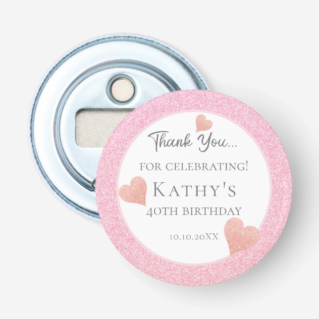 40th Birthday Party Favours Pink Hearts Bottle Opener (Front)
