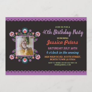 40th Birthday Party Floral Fiesta Mexican Photo Invitation