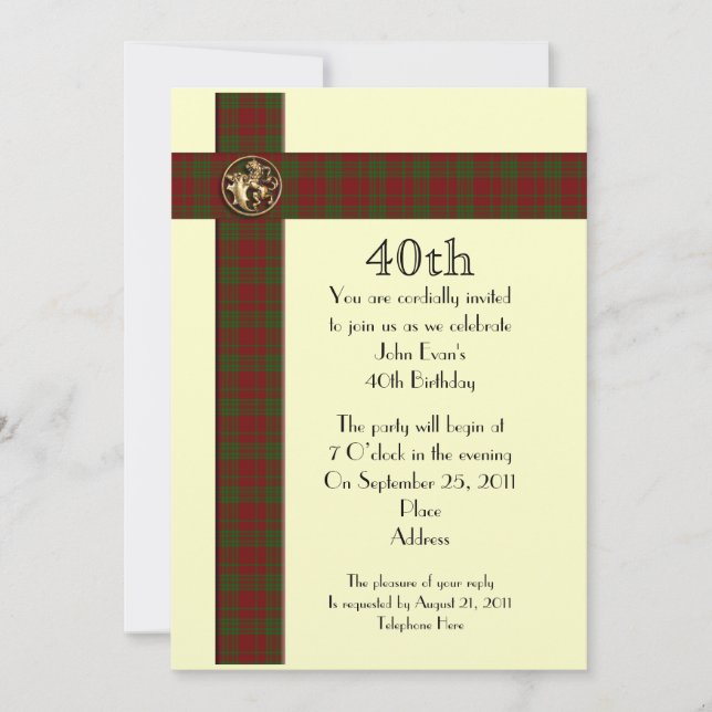 40th Birthday party formal invitation for man (Front)