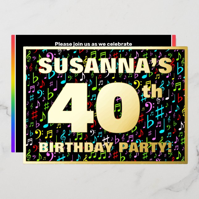 40th Birthday Party — Fun, Colourful Music Symbols (Front/Back)